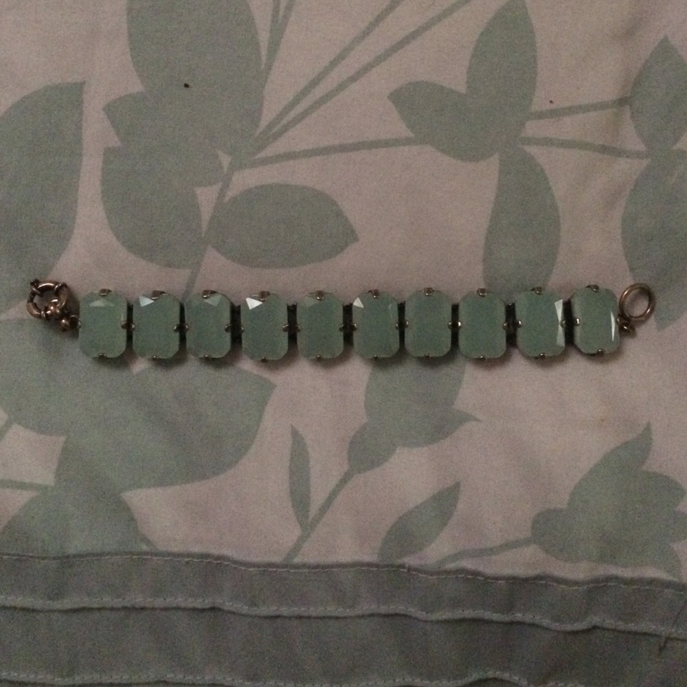 J. Crew Mint Green Faceted Stone Bracelet with Silver Hardware